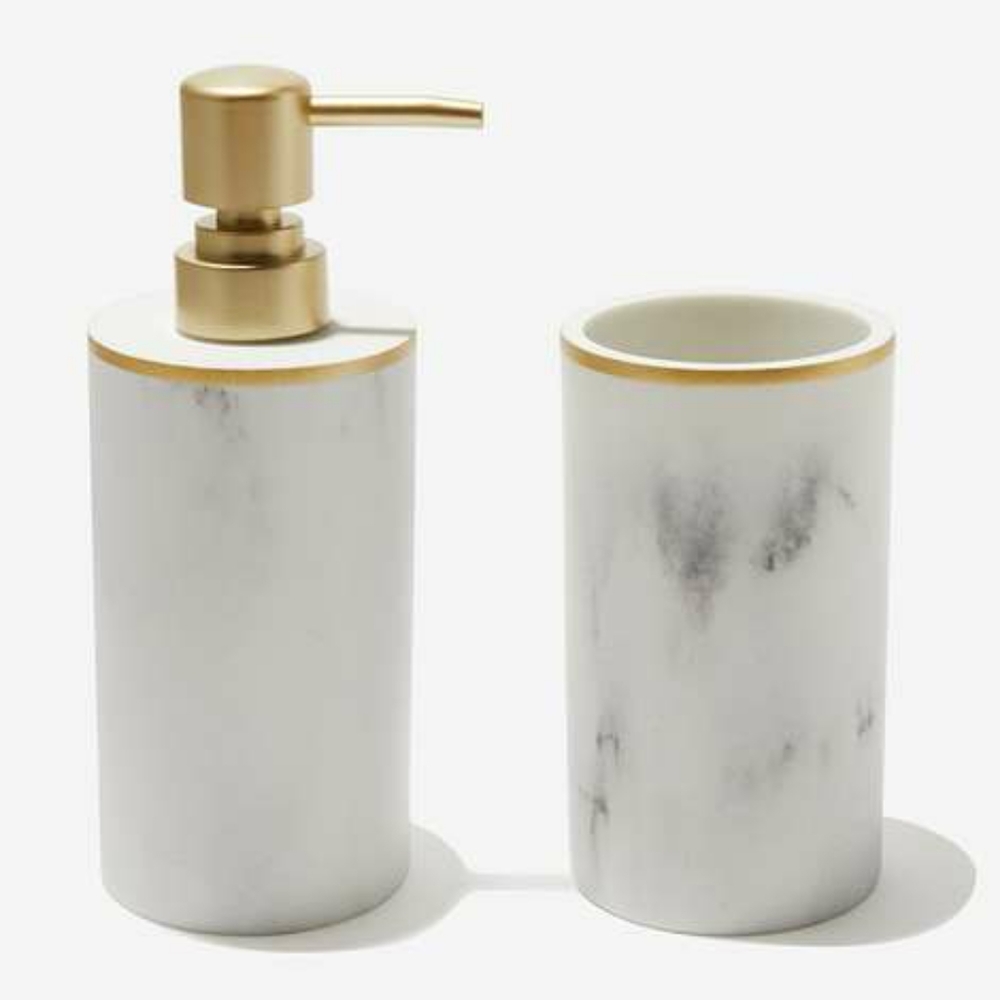NIB Sunday Citizen Faux Marble Soap Dispenser & Toothbrush Holder